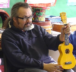 Caught teaching ukulele to a class, 2007